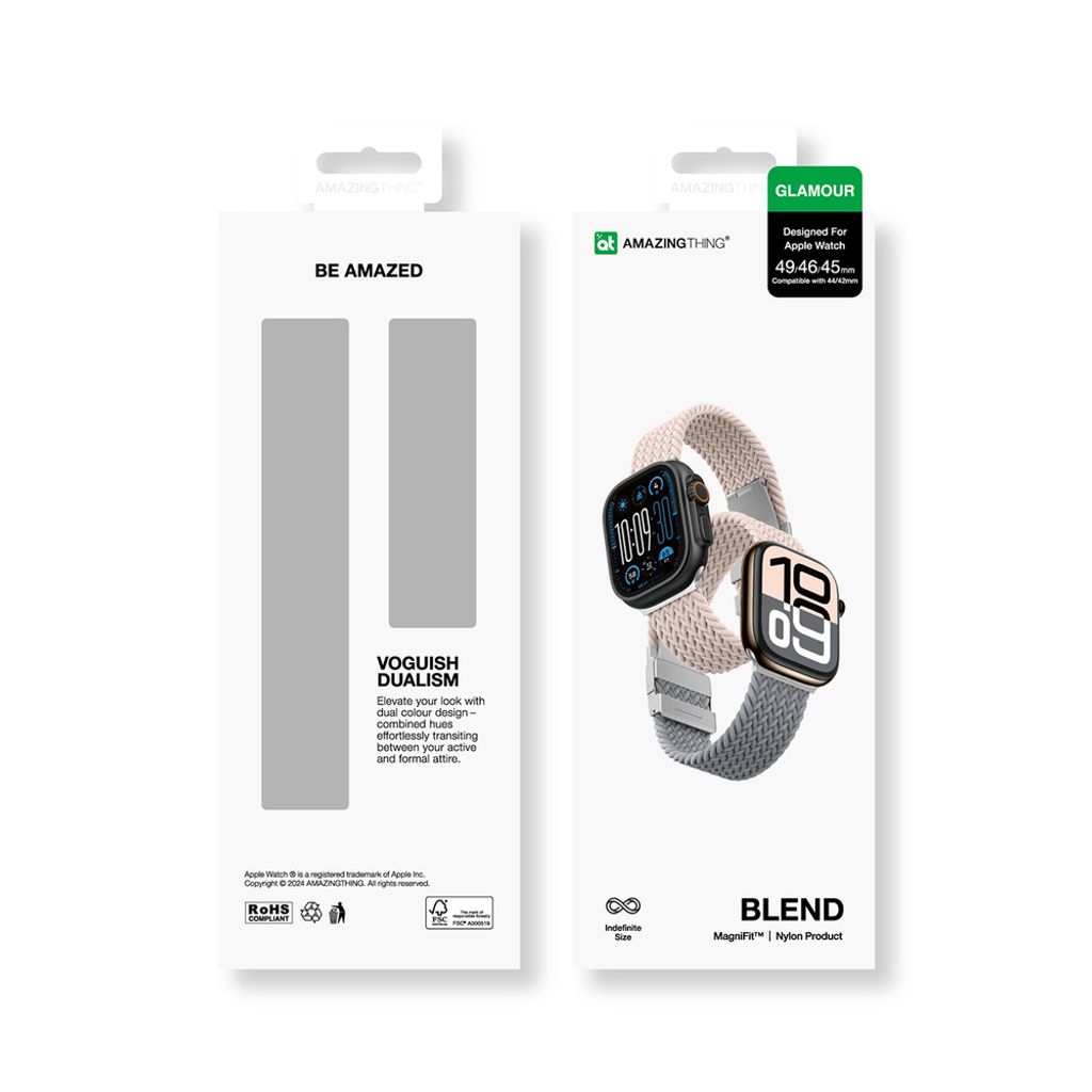 AmazingThing Blend Kellonranneke Apple Watch 45/46/49mm 2-pakkaus - Harmaa/Vaaleanpunainen