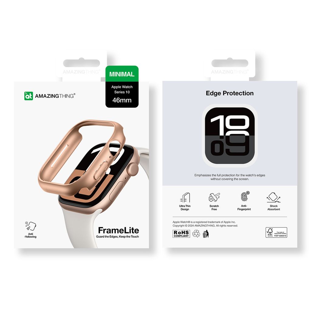 AmazingThing Minimal kuori Apple Watch 10 46mm - Ruusu kultaa