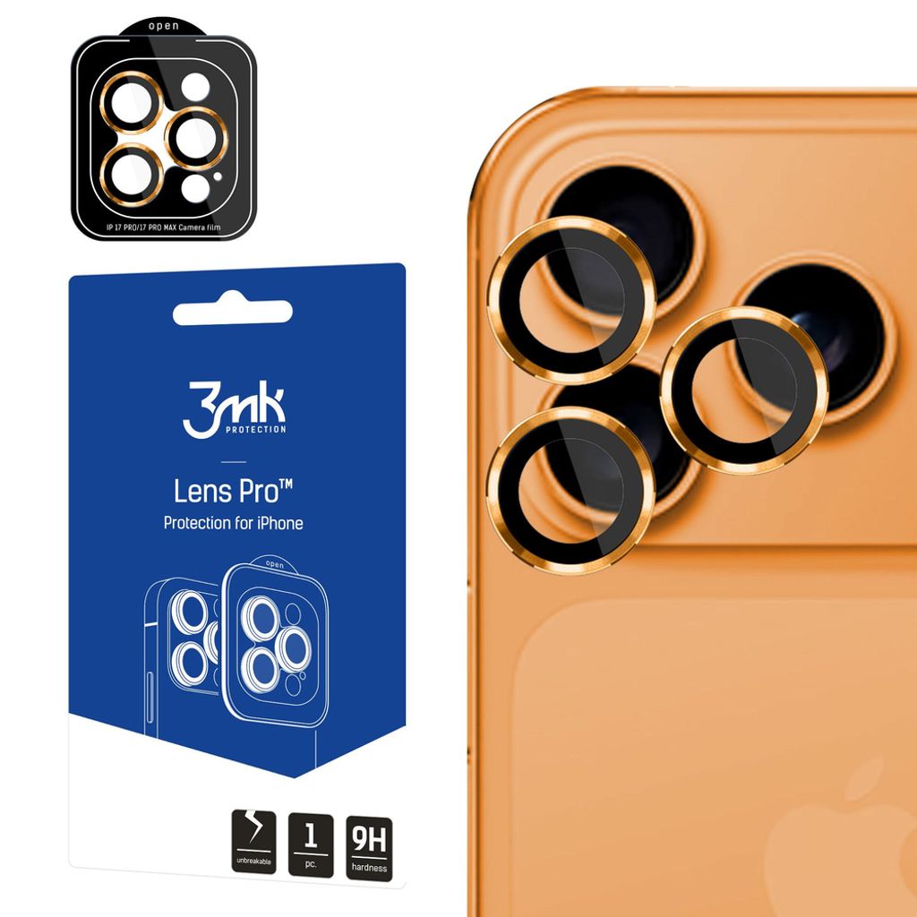 3mk Lens Protection Pro Linsebeskytter till iPhone 17 Pro/17 Pro Max - Oransje