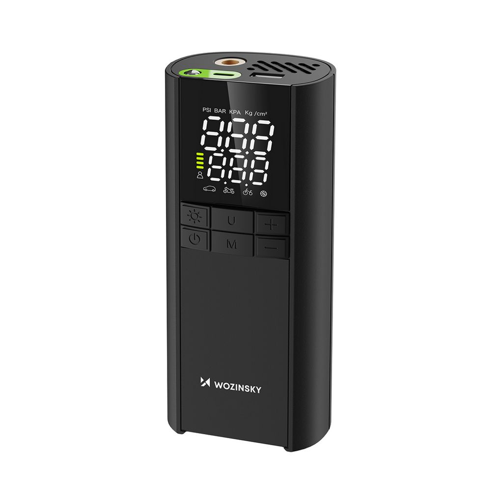 Wozinsky WPEP-8000 kompressor – elektrisk pumpe, powerbank og lygte – sort