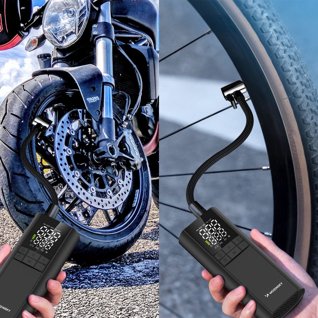 Wozinsky WPEP-8000 kompressor – elektrisk pumpe, powerbank og lygte – sort