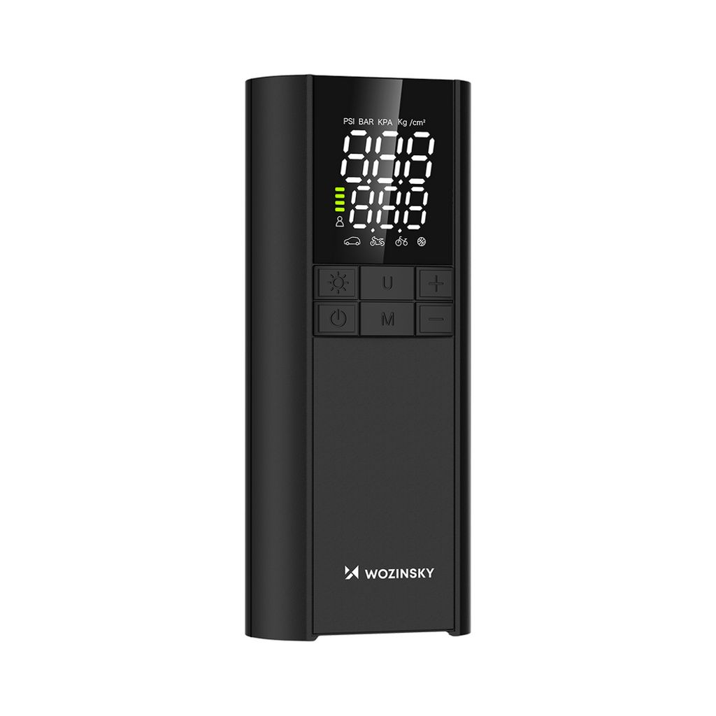 Wozinsky WPEP-8000 kompressor – elektrisk pumpe, powerbank og lygte – sort