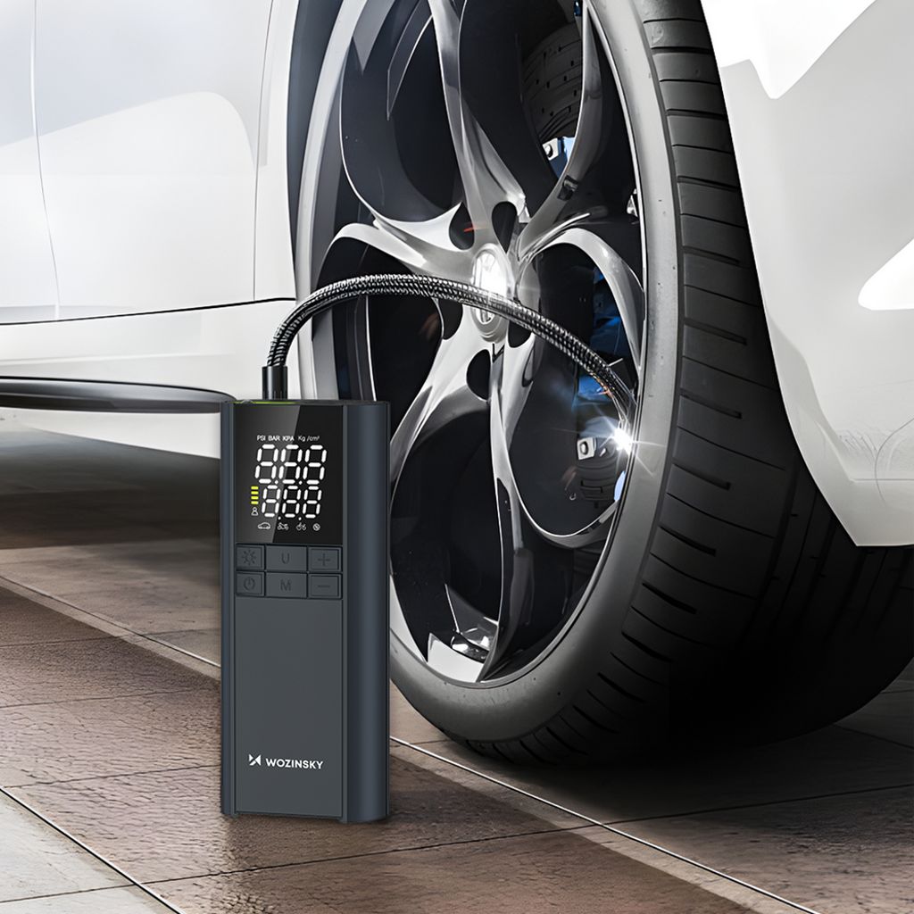 Wozinsky WPEP-8000 kompressor – elektrisk pumpe, powerbank og lygte – sort