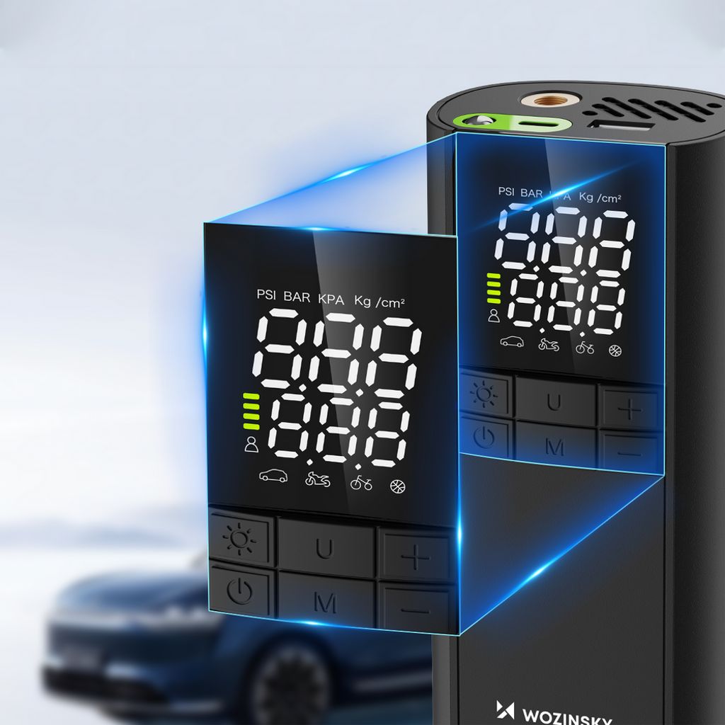 Wozinsky WPEP-8000 kompressor – elektrisk pumpe, powerbank og lygte – sort