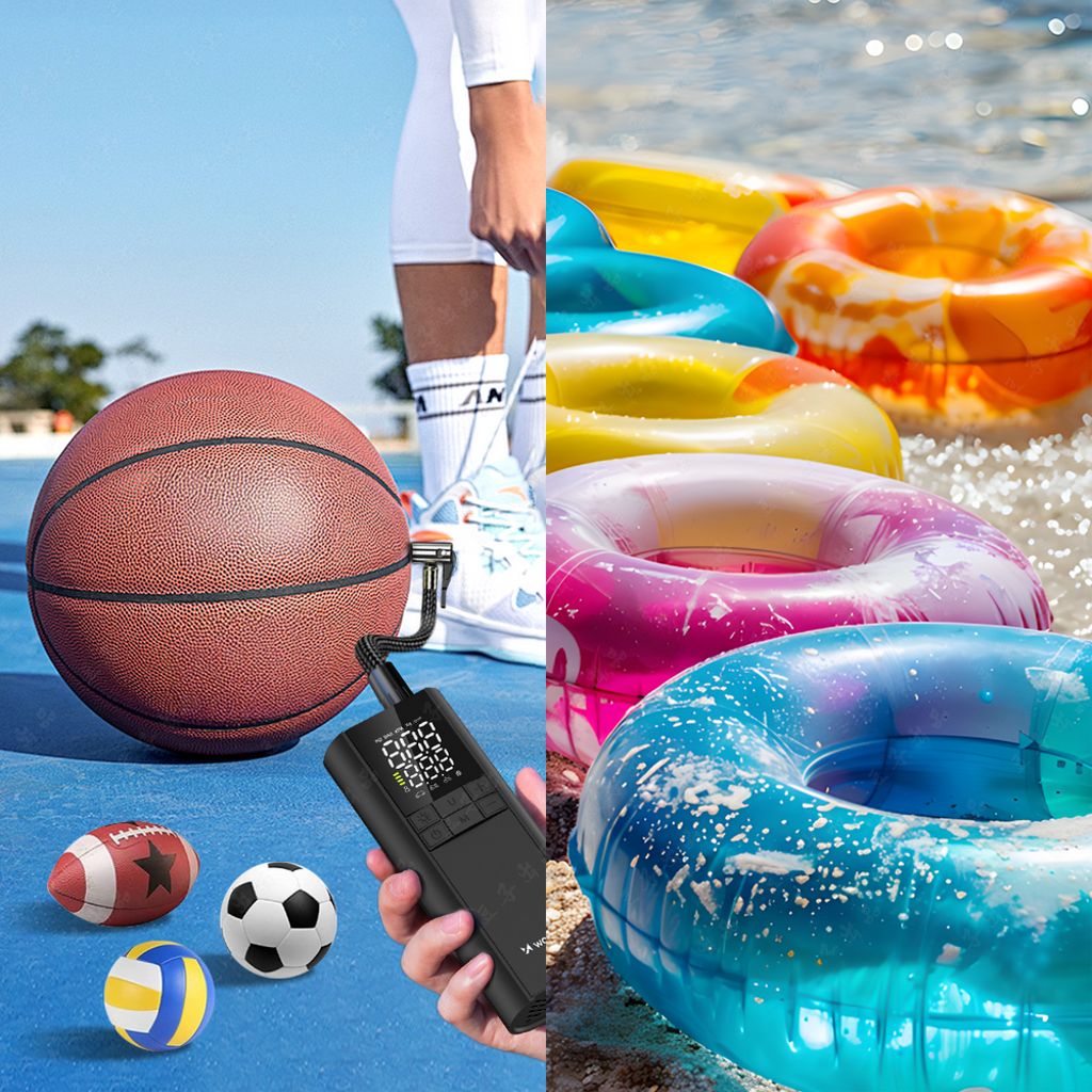 Wozinsky WPEP-8000 kompressor – elektrisk pumpe, powerbank og lygte – sort