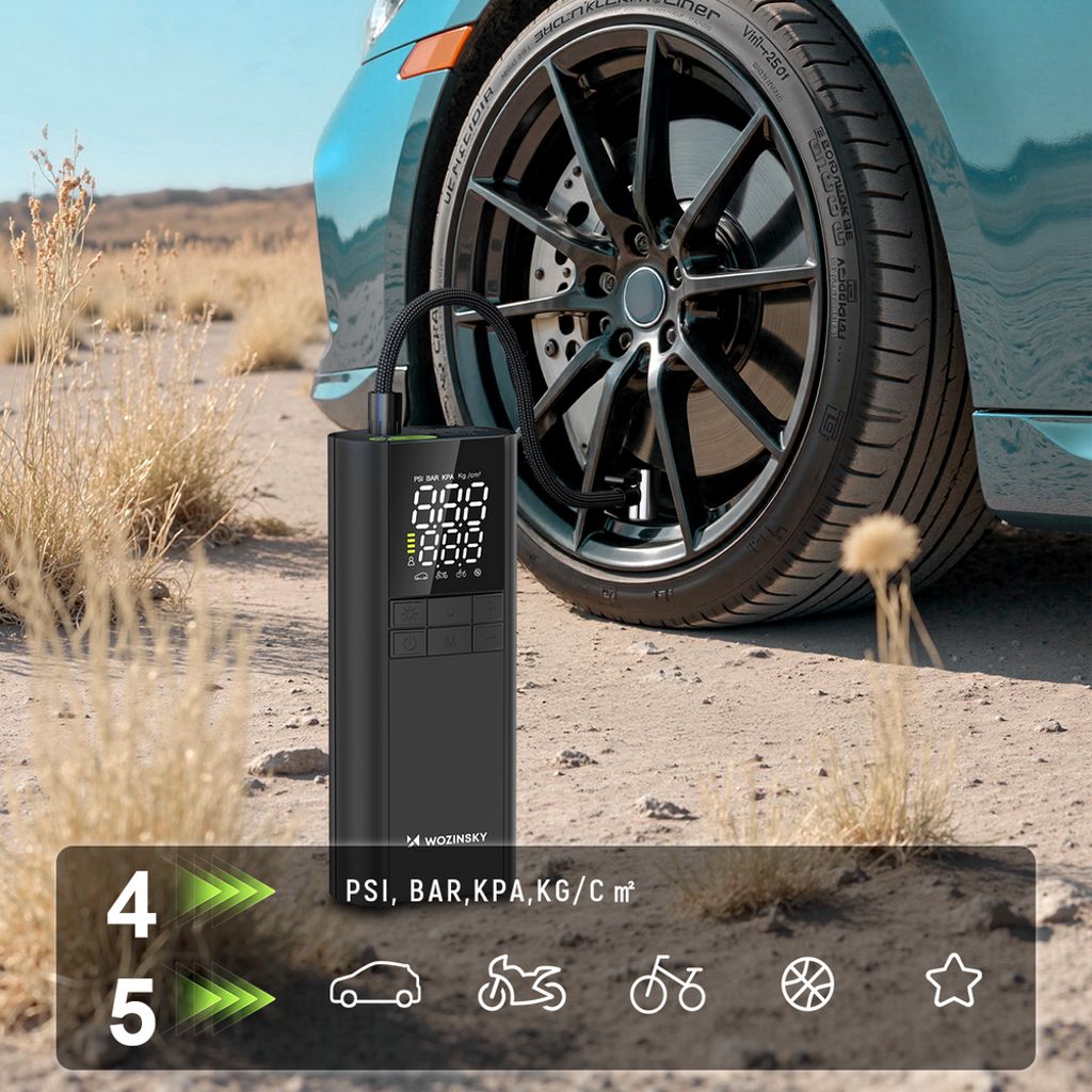 Wozinsky WPEP-8000 kompressor – elektrisk pumpe, powerbank og lygte – sort