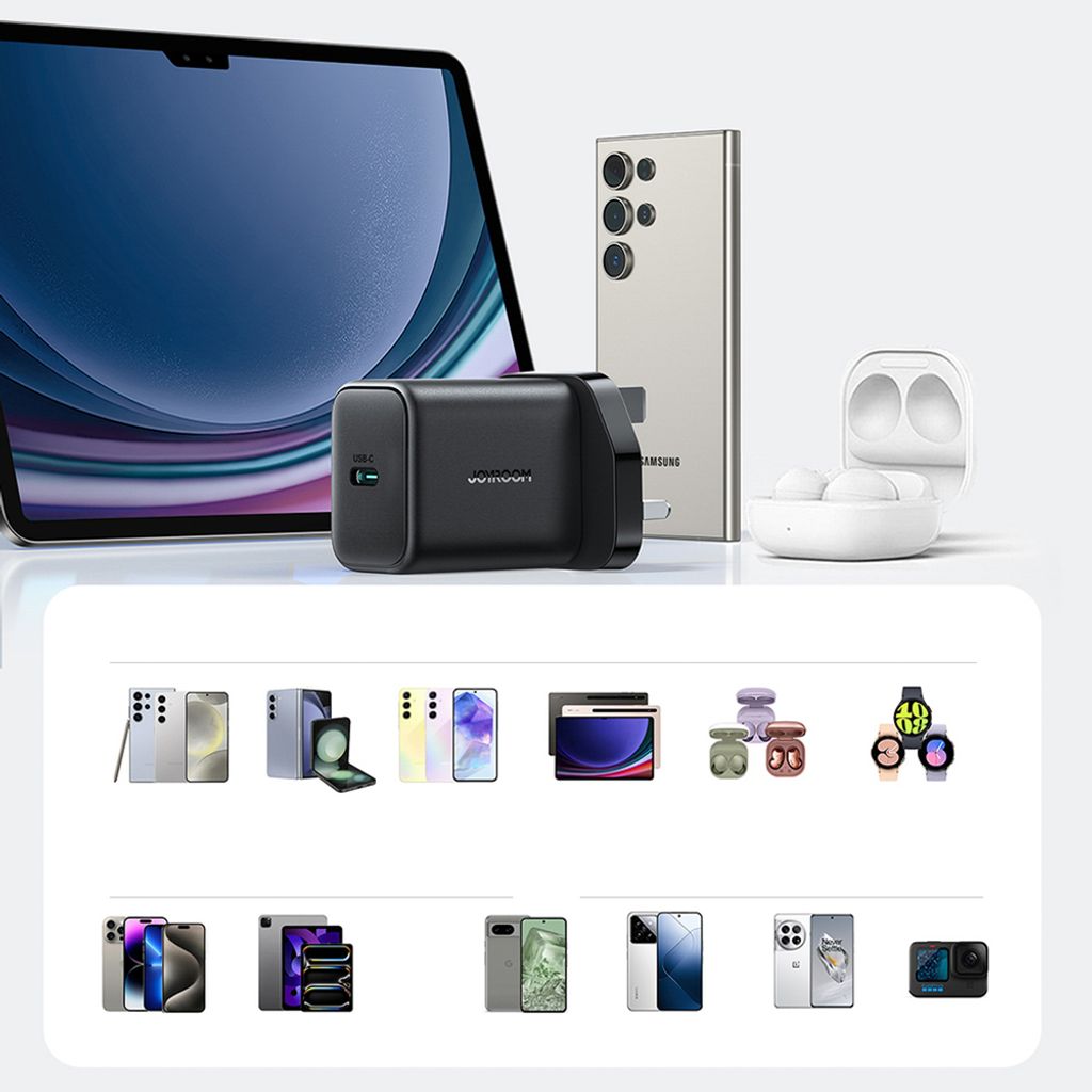 Joyroom USB-C vegglader 25W med 1m USB-C-kabel (UK-plugg) – svart