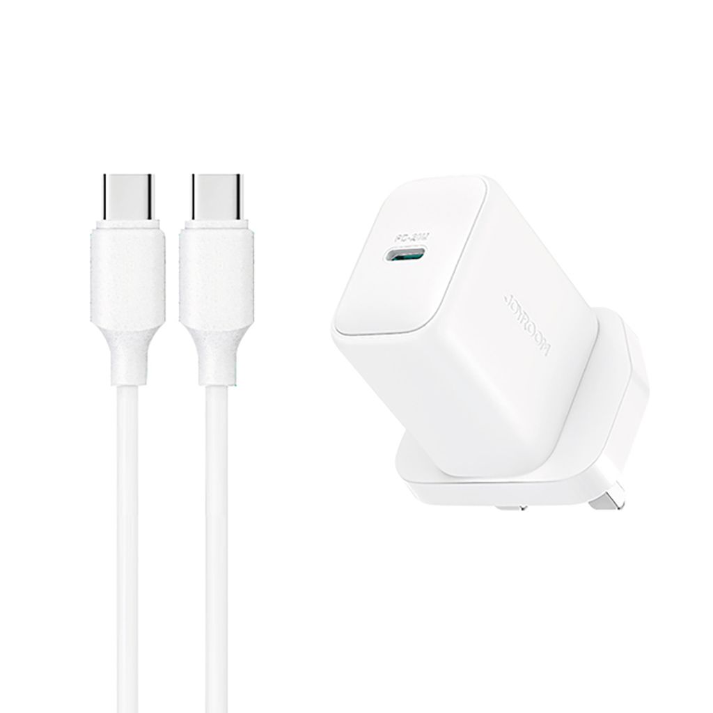 Joyroom USB-C vegglader 20W PD (UK-plugg) med 1 m USB-C-kabel – hvit