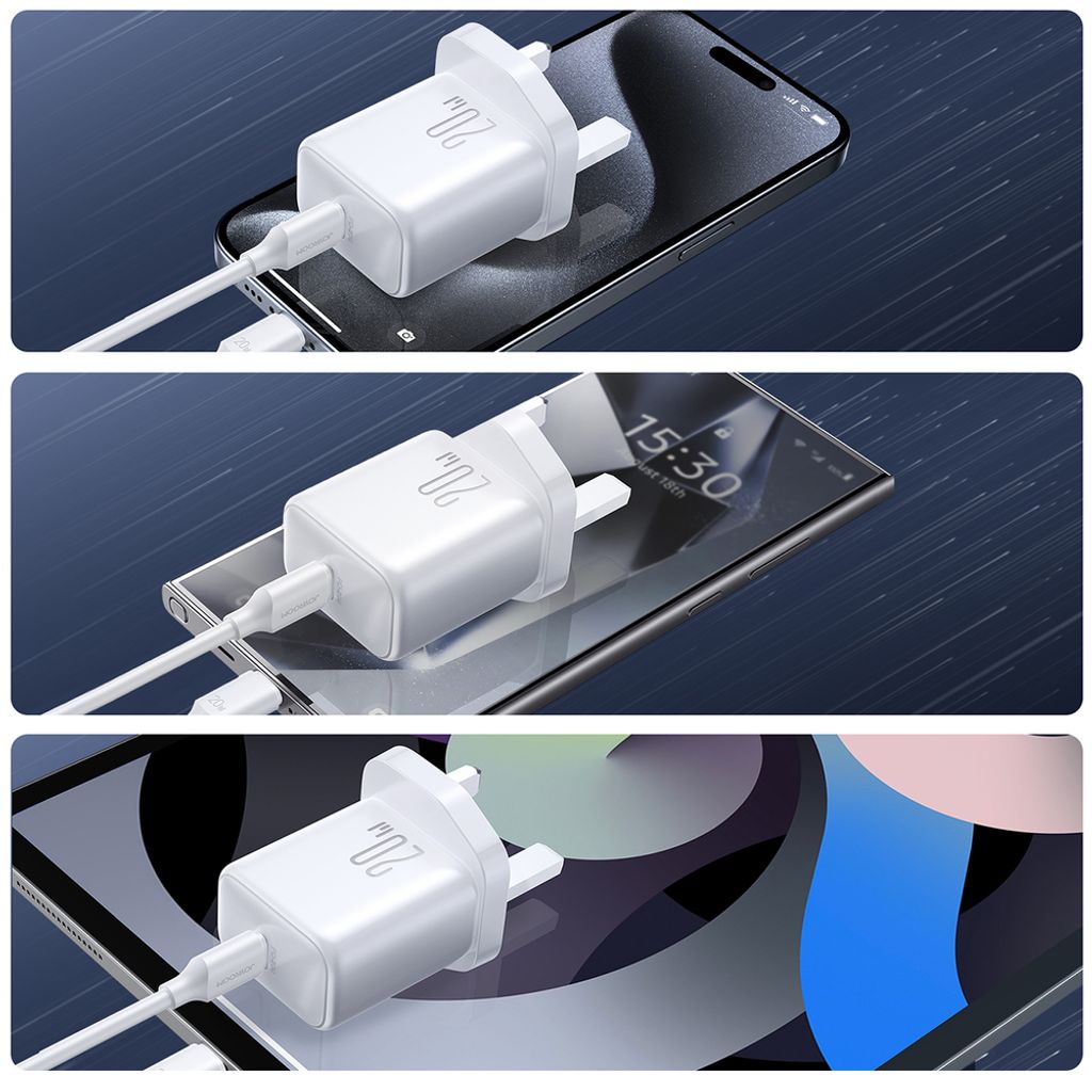 Joyroom USB-C vegglader 20W PD (UK-plugg) med 1 m USB-C-kabel – hvit