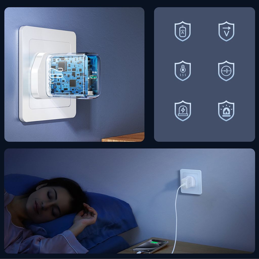 Joyroom USB-C vegglader 20W PD (UK-plugg) med 1 m USB-C-kabel – hvit