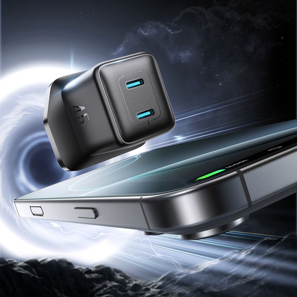 Joyroom 45W 2x USB-C vegglader (UK-plugg) – svart