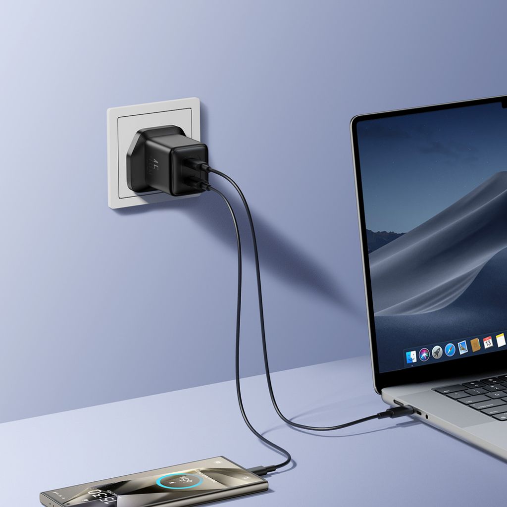 Joyroom 45W 2x USB-C vegglader (UK-plugg) – svart