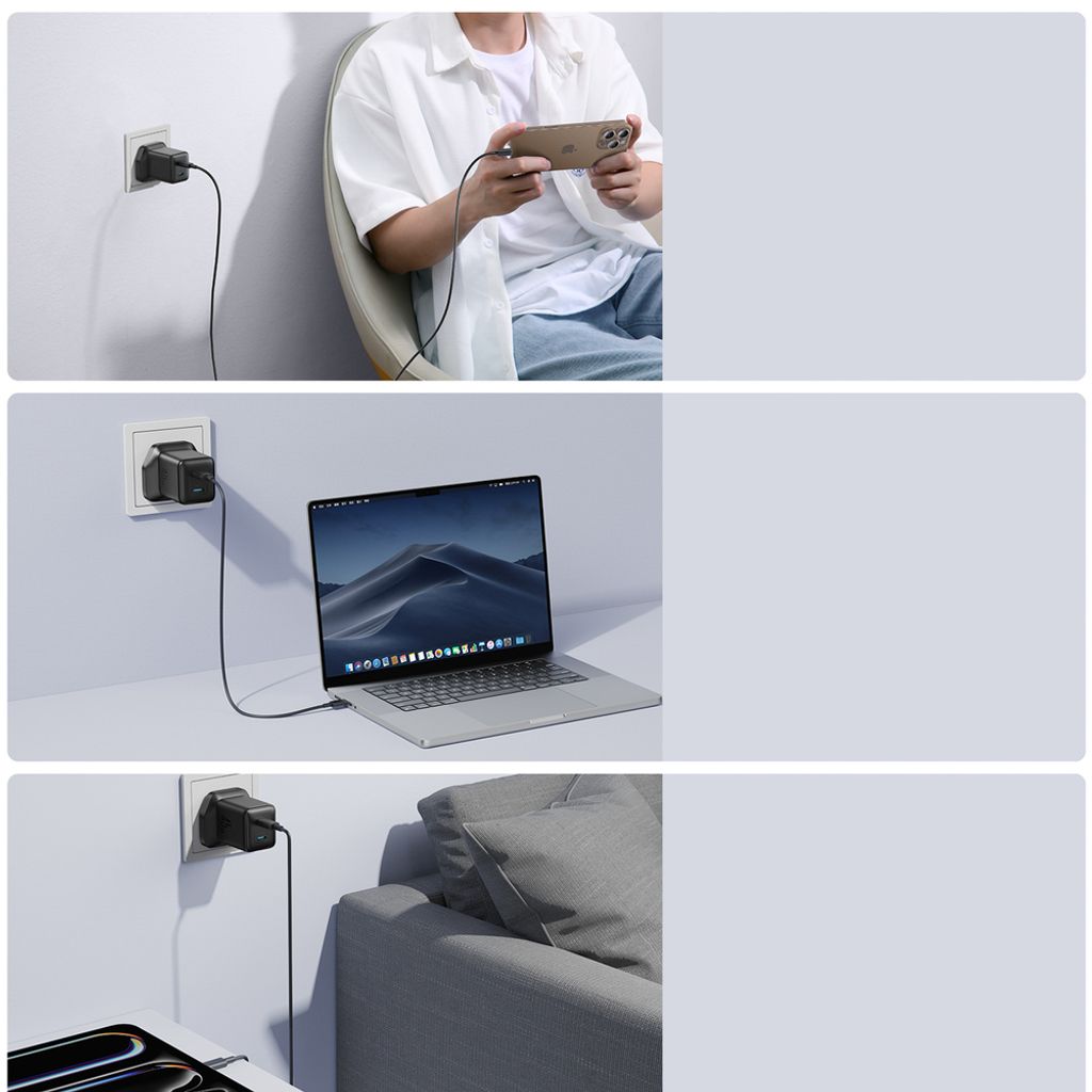 Joyroom 45W 2x USB-C vegglader (UK-plugg) – svart