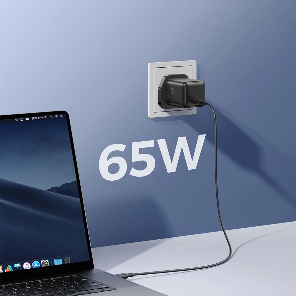 Joyroom 65W vegglader 1x USB-C (UK-plugg) – svart
