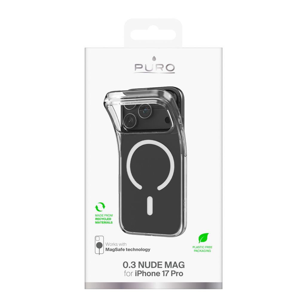 Puro 0.3 MAG Ultra-Slim MagSafe Cover till iPhone 17 Pro - Gennemsigtig
