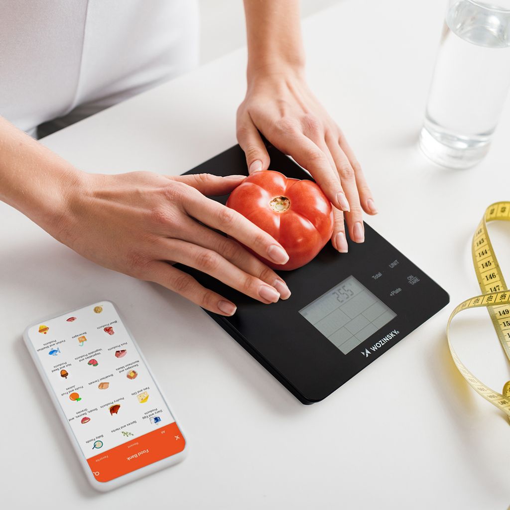 Wozinsky WIK-10 älykäs keittiövaaka digitaalisella näytöllä ja Bluetooth-sovelluksella - musta