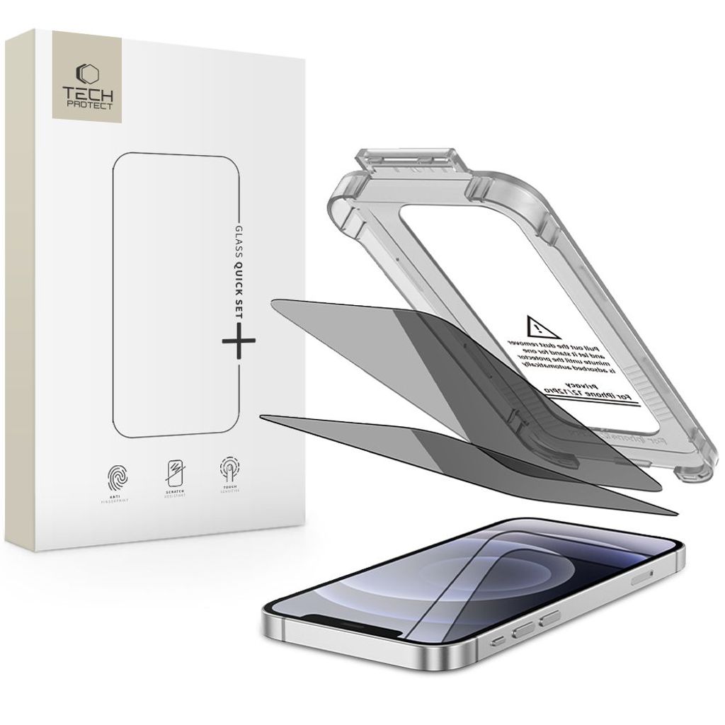 Tech-Protect Quick Set Spy+ iPhone 12/12 Pro Privacy Glass Skærmbeskyttelse 2-Pak