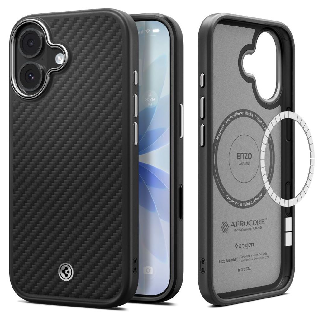 Spigen Enzo Aramid "T" MagSafe Kuori iPhone 17 - Musta/Hopea