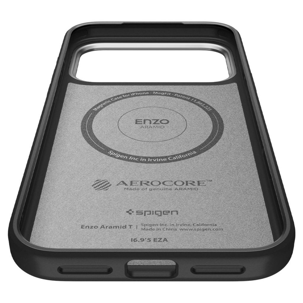 Spigen Enzo Aramid "T" MagSafe Cover til iPhone 17 Pro Max - Sort/Sølv