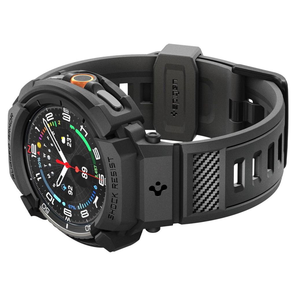 Spigen Rugged Armor Pro Klokkereim & Deksel til Samsung Galaxy Watch 8 Classic 46mm - Svart