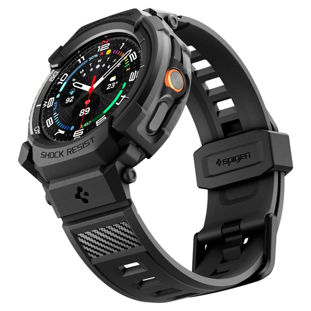 Spigen Rugged Armor Pro Klokkereim & Deksel til Samsung Galaxy Watch 8 Classic 46mm - Svart