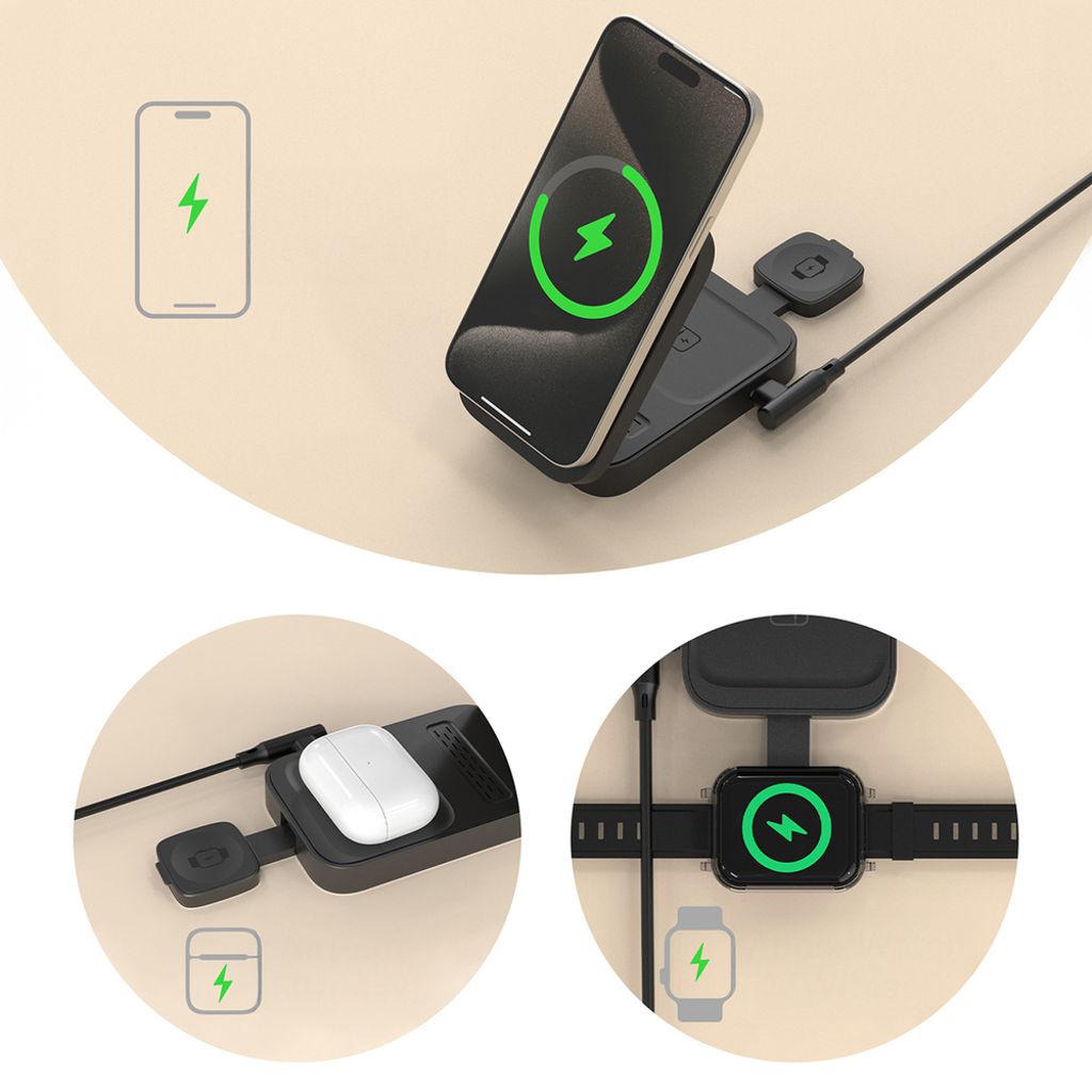 Dudao A11 Max 15W 3-i-1 induktiv laddstation MagSafe-kompatibel – grå