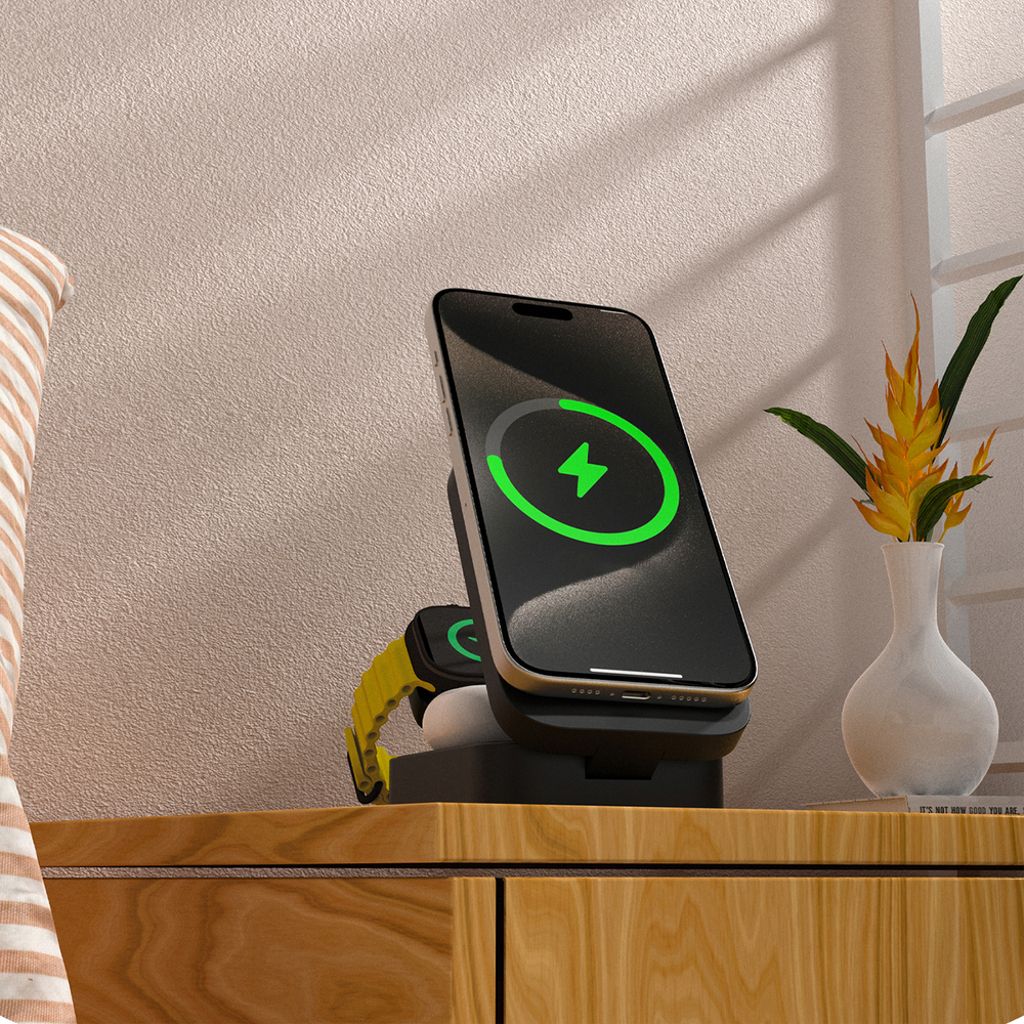 Dudao A11 Max 15W 3-i-1 induktiv laddstation MagSafe-kompatibel – grå