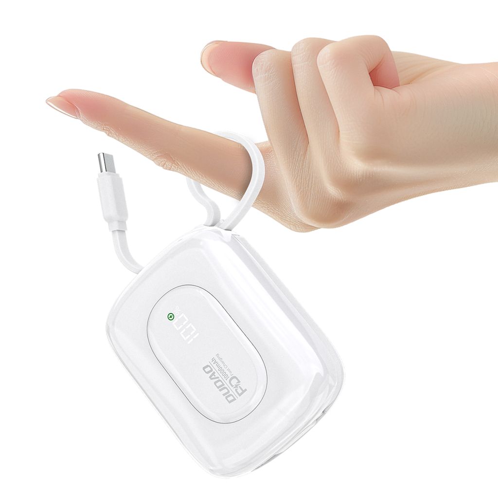Dudao K32 Powerbank 22.5W 10000 mAh med USB-C/Lightning-kabel – vit