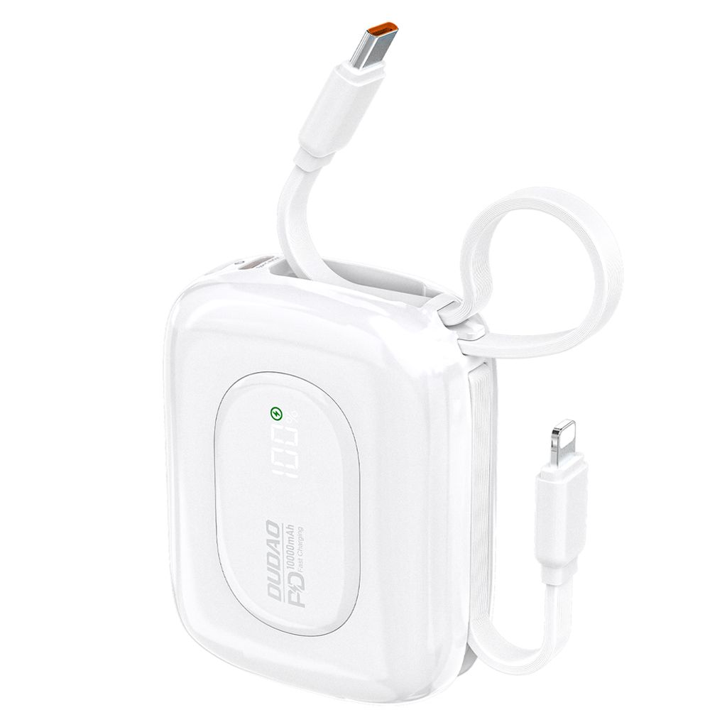 Dudao K32 Powerbank 22.5W 10000 mAh med USB-C/Lightning-kabel – vit