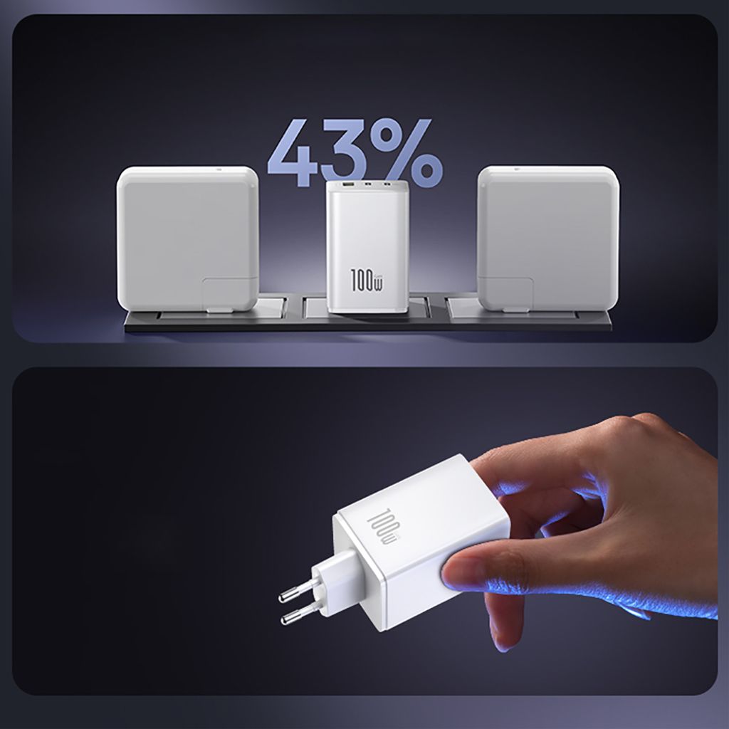 Baseus EnerFill FE11 Väggladdare 100W – 2 x USB-C / USB-A – Vit