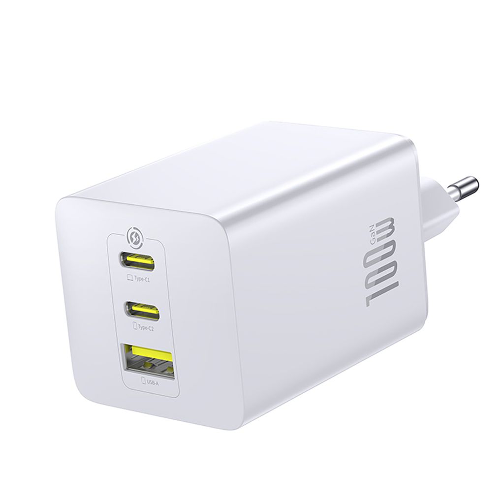 Baseus EnerFill FE11 Väggladdare 100W – 2 x USB-C / USB-A – Vit