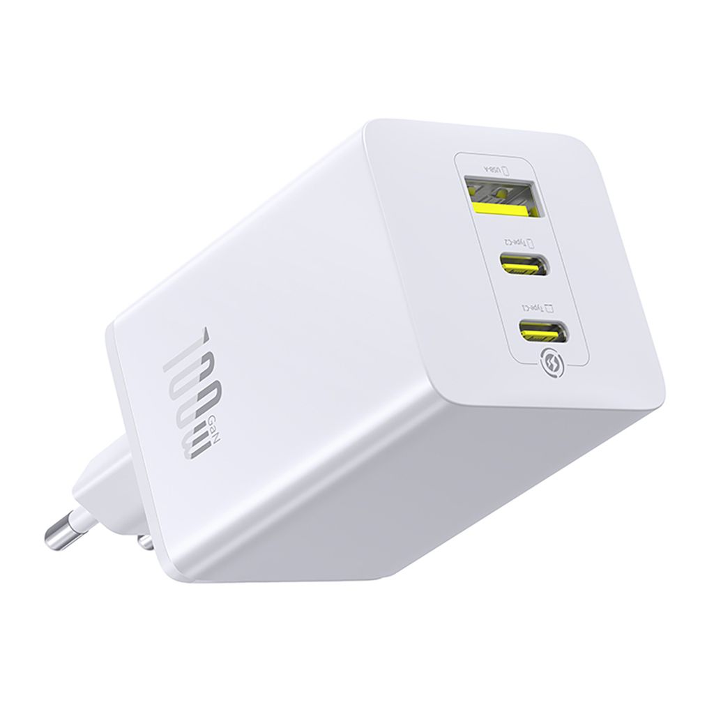 Baseus EnerFill FE11 Väggladdare 100W – 2 x USB-C / USB-A – Vit