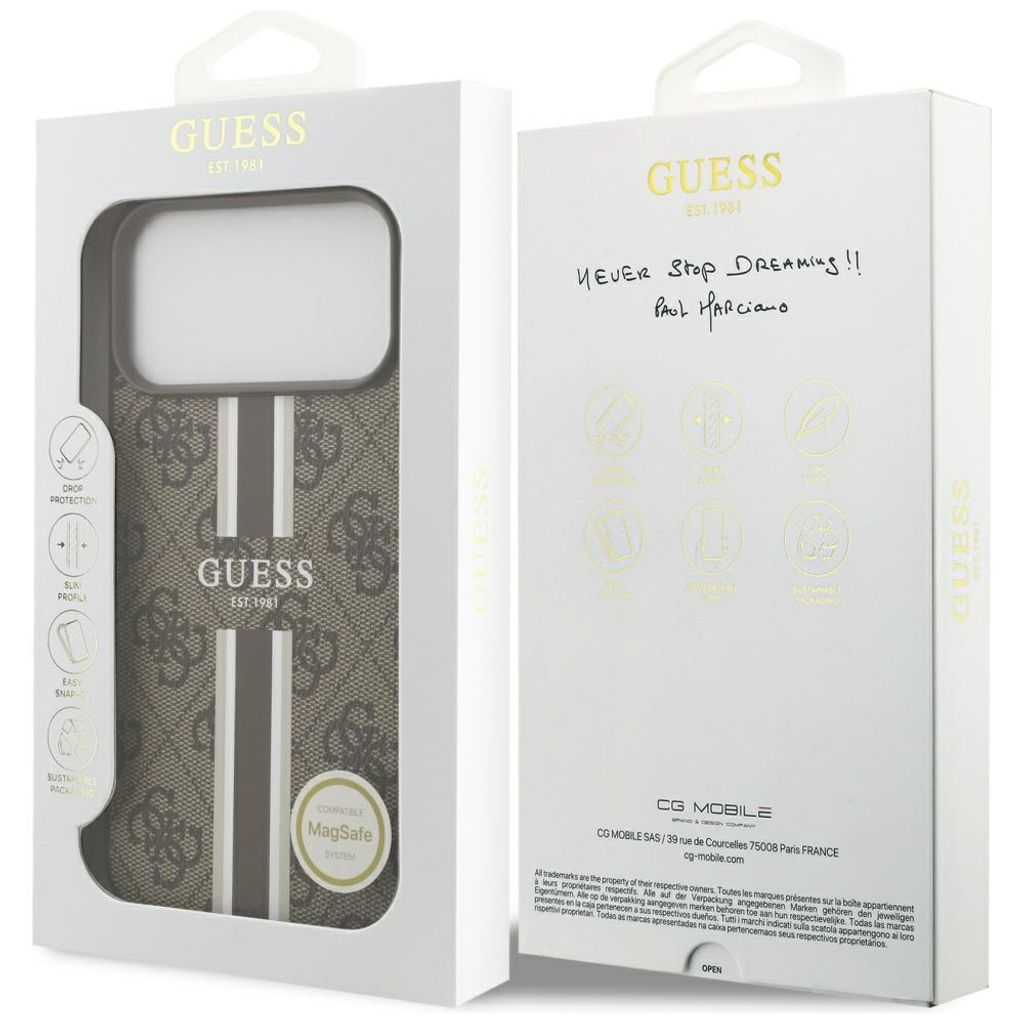 Guess 4G Printed Stripes MagSafe -kuori till iPhone 17 Pro Max - Ruskea