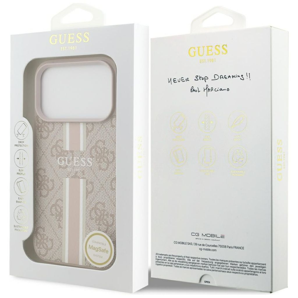 Guess 4G Printed Stripes MagSafe -kuori till iPhone 17 Pro - Vaaleanpunainen