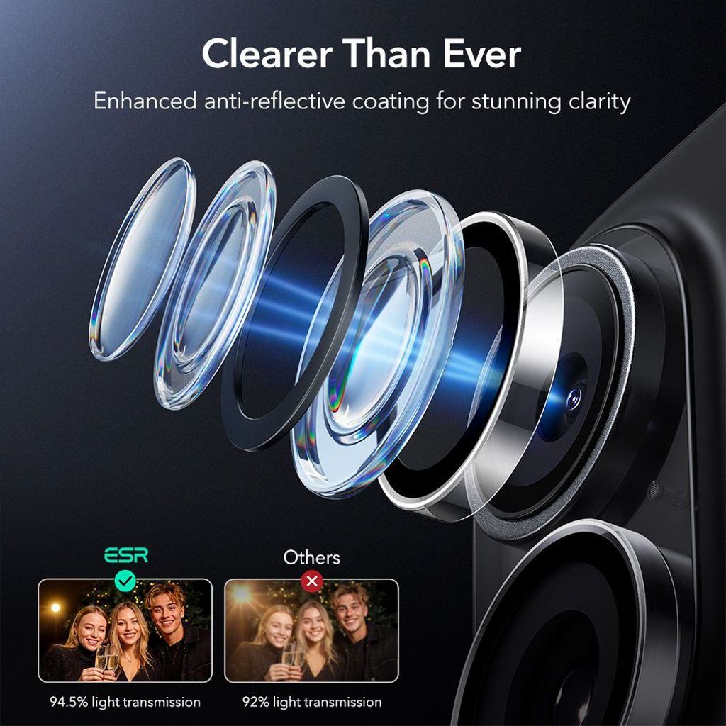 ESR Armorite iPhone 16/16 Plus/17 Linsebeskyttelse - Gennemsigtig