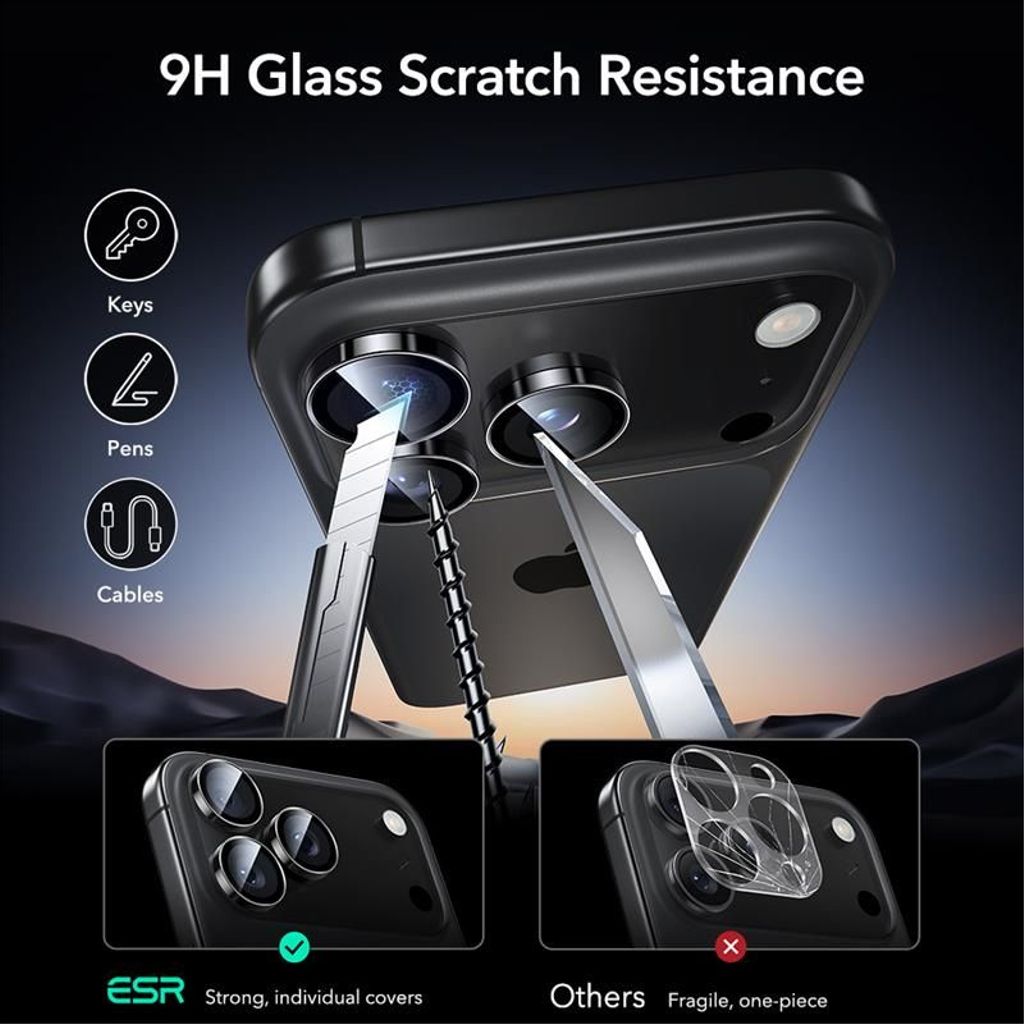ESR Armorite iPhone 14/15 Pro/16 Pro/17 Pro / Pro Max Linsebeskyttelse – Sort