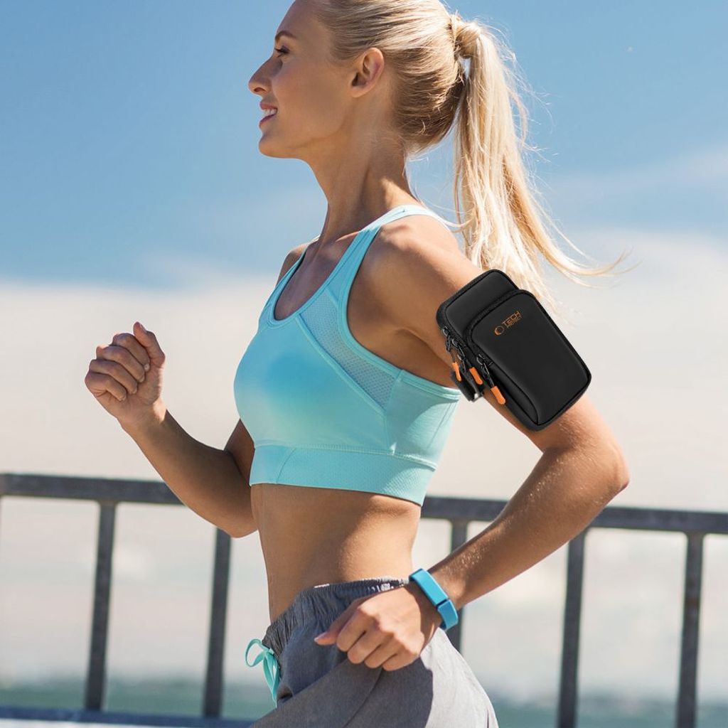 Tech-Protect M7 universal sportarmbandsväska – svart / orange