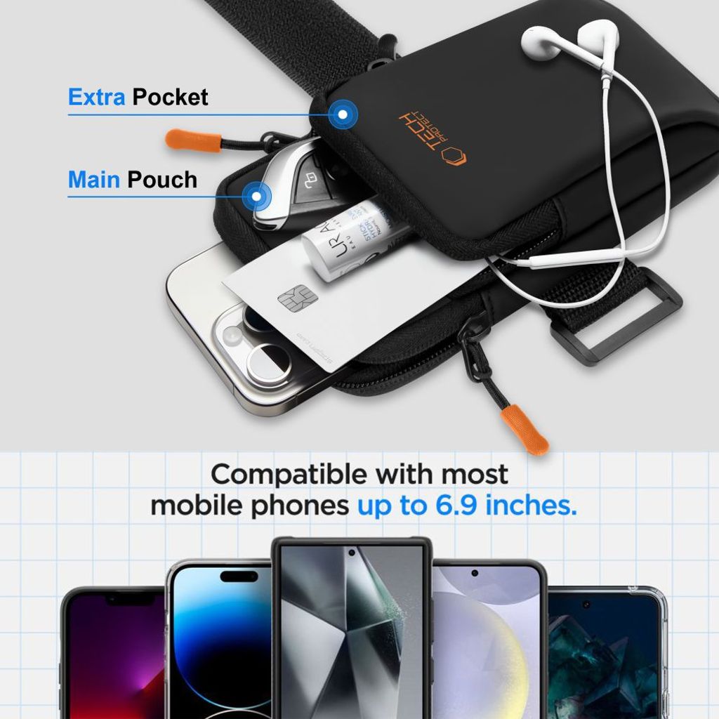 Tech-Protect M7 universal sportarmbandsväska – svart / orange