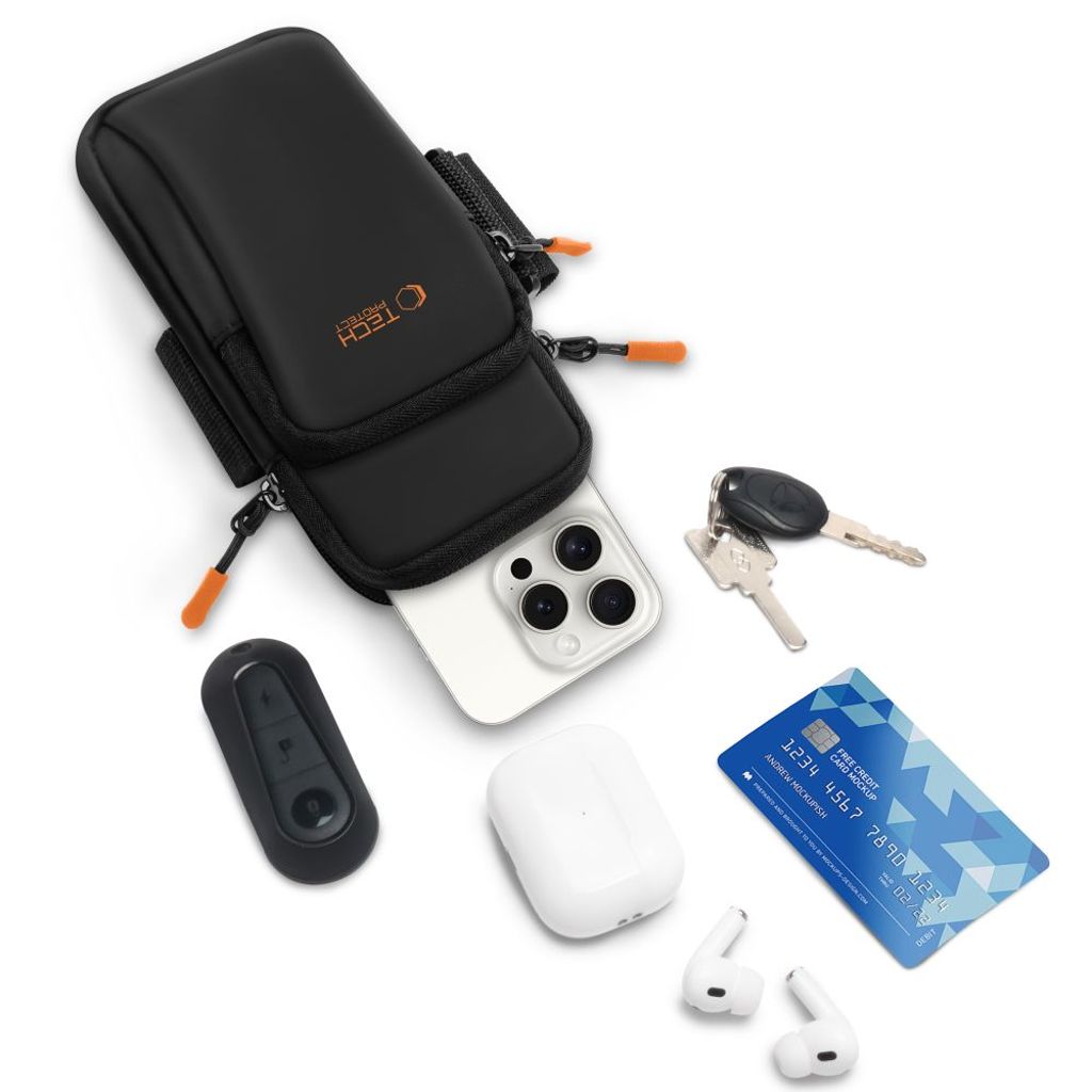 Tech-Protect M7 universal sportarmbandsväska – svart / orange