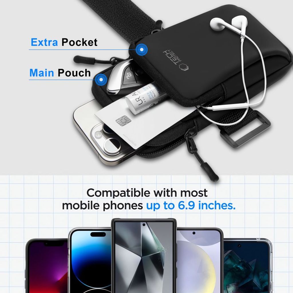 Tech-Protect M7 universal sportarmbandsväska – svart