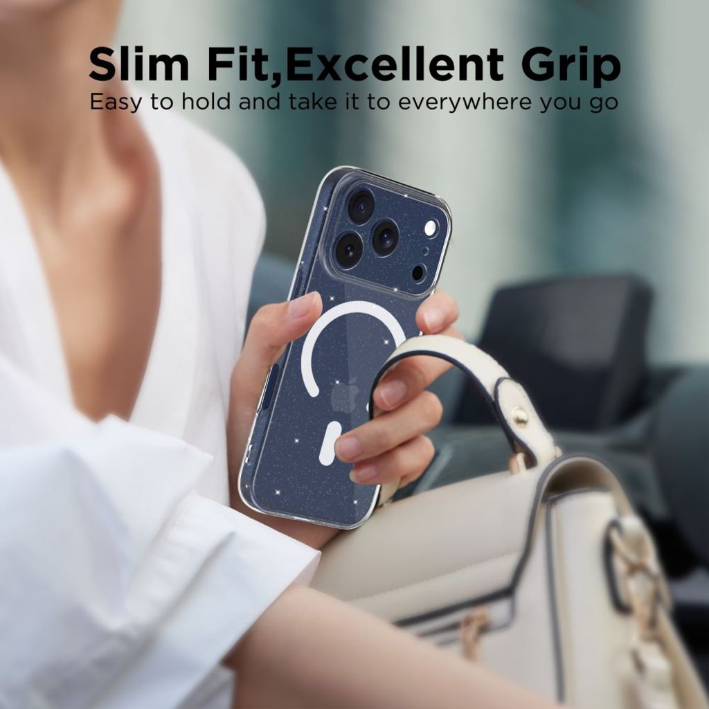 Tech-Protect FlexAir MagSafe Cover til iPhone 17 Pro Max - Gennemsigtig glitter