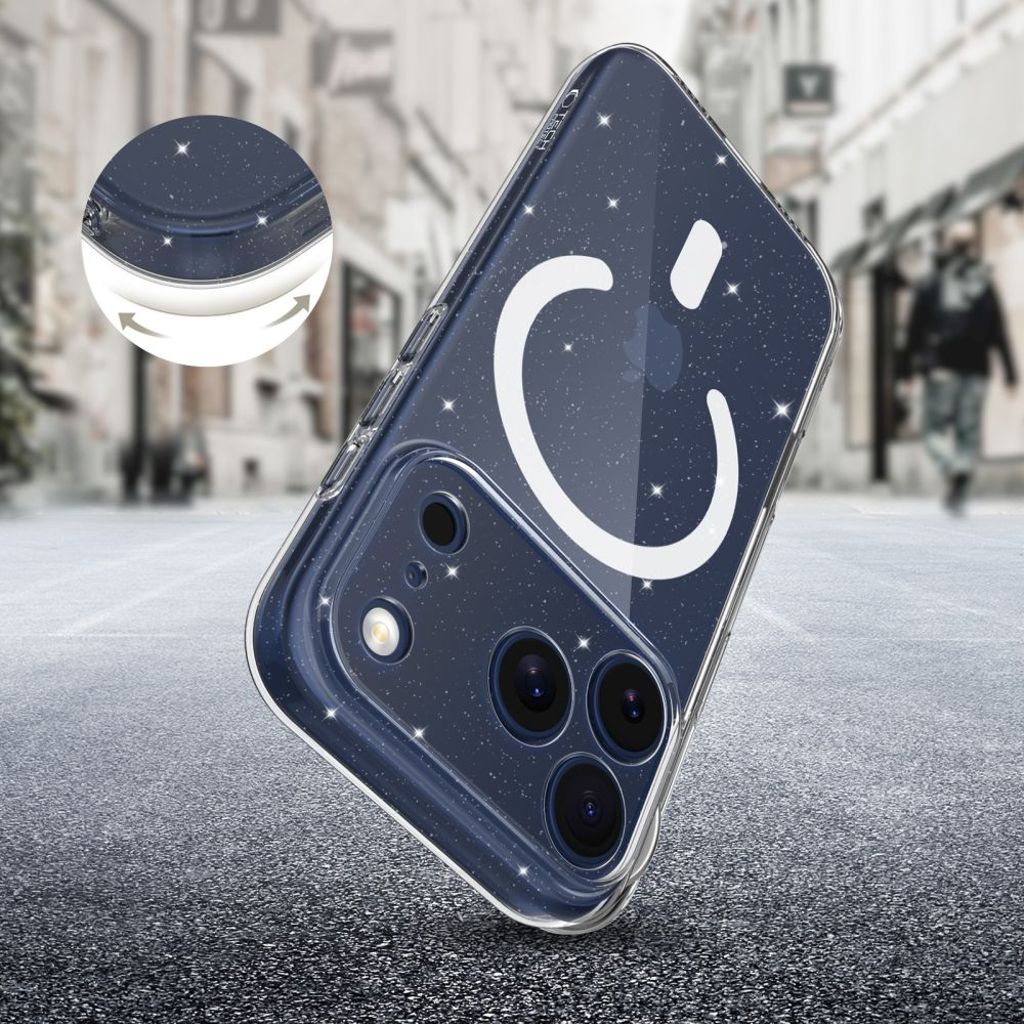 Tech-Protect FlexAir MagSafe Cover til iPhone 17 Pro Max - Gennemsigtig glitter
