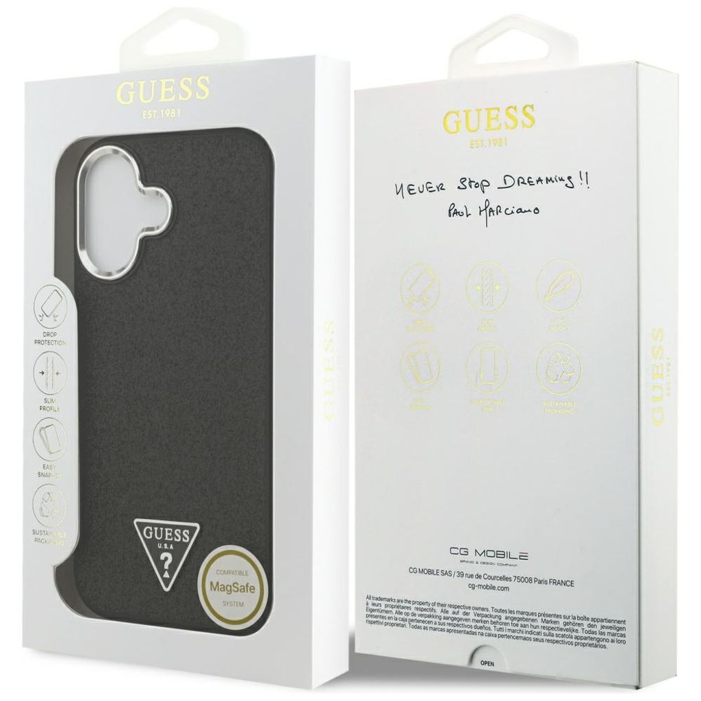 Guess Glitter Triangle Logo MagSafe -kuori till iPhone 17 - Musta