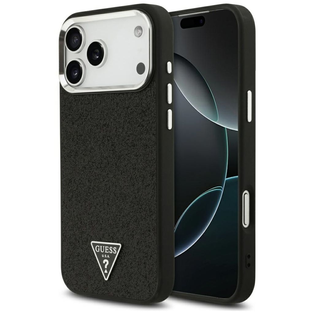 Guess Glitter Triangle Logo MagSafe -kuori till iPhone 17 Pro Max - Musta