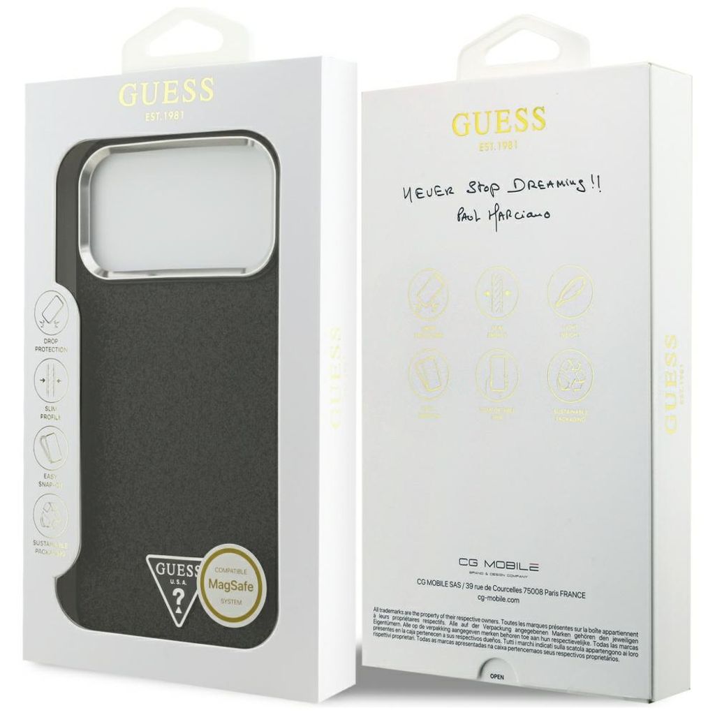 Guess Glitter Triangle Logo MagSafe -kuori till iPhone 17 Pro Max - Musta