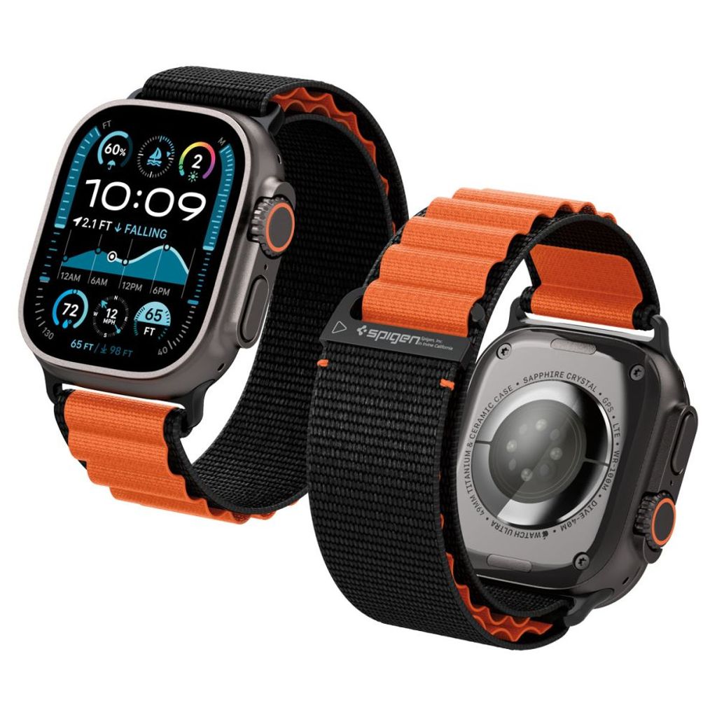 Spigen WBF1 Kellonranneke Apple Watch 44/45/46/49mm - Musta/Oranssi