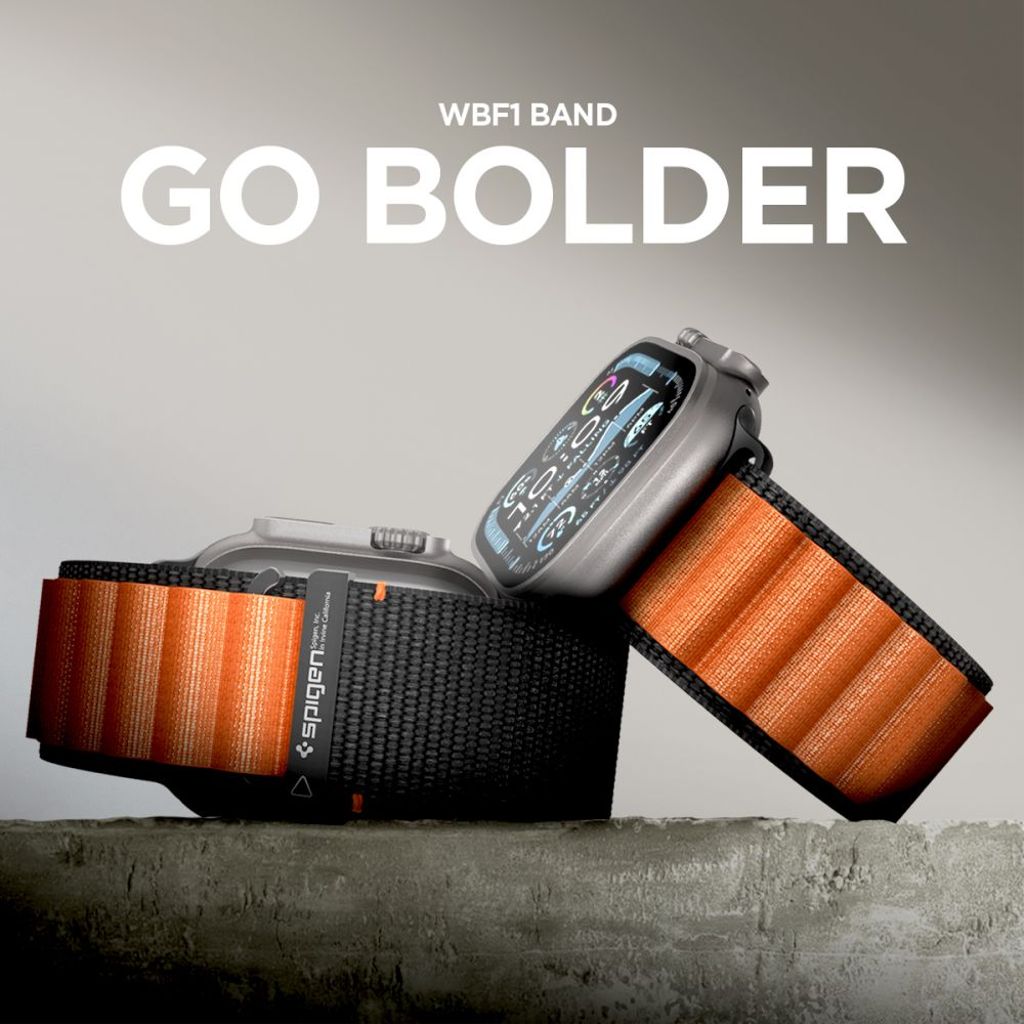 Spigen WBF1 Kellonranneke Apple Watch 44/45/46/49mm - Musta/Oranssi