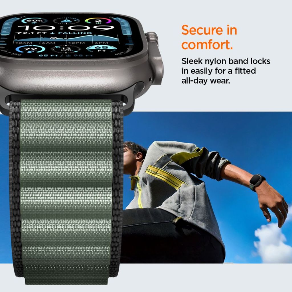 Spigen WBF1 Kellonranneke Apple Watch 44/45/46/49mm - Musta/Vihreä