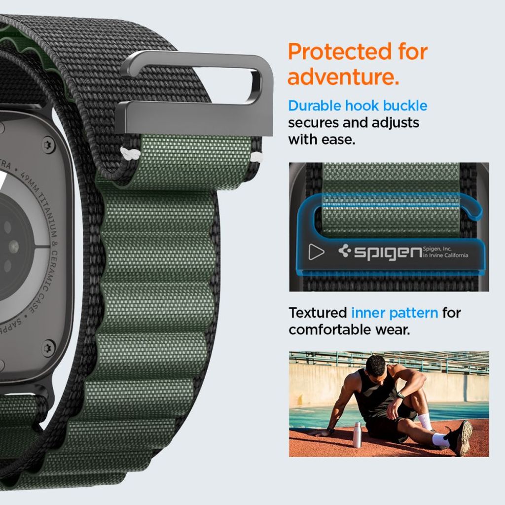 Spigen WBF1 Kellonranneke Apple Watch 44/45/46/49mm - Musta/Vihreä