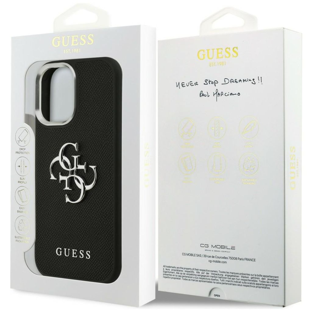 Guess Grained Big 4G & Classic Logo -kuori till iPhone 17 - Musta